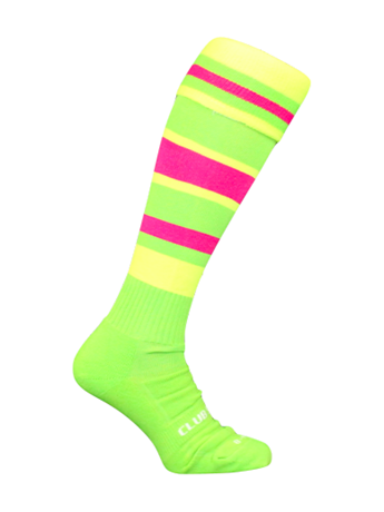 Patterned Socks -   Fluro Green with Yellow, Pink and Green hoops